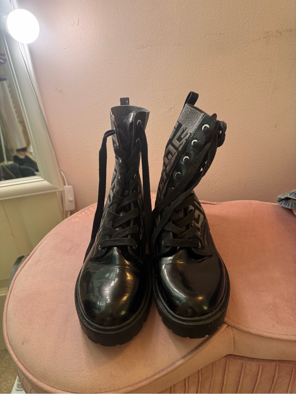 Guess Black Logo Lace-Up Combat Boots